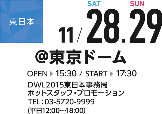 東日本　11/28,29　東京ドーム OPEN15:30 START 17:30